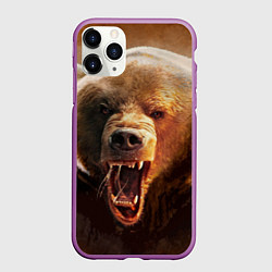 Чехол iPhone 11 Pro матовый Рык медведя, цвет: 3D-фиолетовый