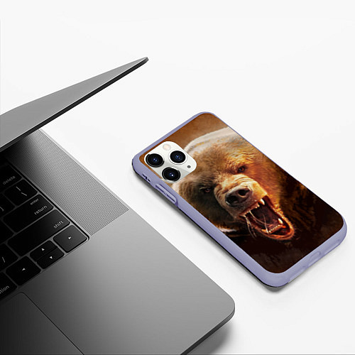 Чехол iPhone 11 Pro матовый Рык медведя / 3D-Светло-сиреневый – фото 3