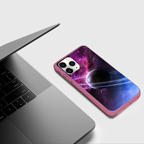 Чехол iPhone 11 Pro матовый Космос / 3D-Малиновый – фото 3