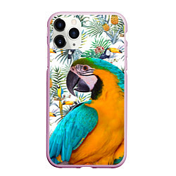 Чехол iPhone 11 Pro матовый Летний попугай, цвет: 3D-розовый