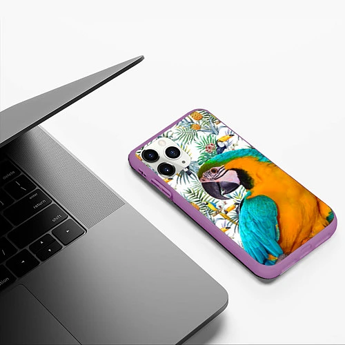 Чехол iPhone 11 Pro матовый Летний попугай / 3D-Фиолетовый – фото 3