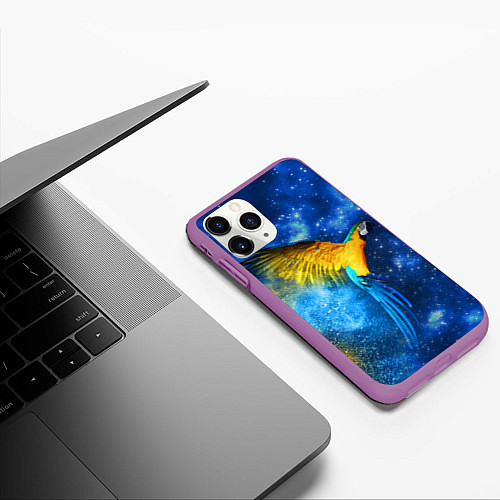 Чехол iPhone 11 Pro матовый Космический попугай / 3D-Фиолетовый – фото 3