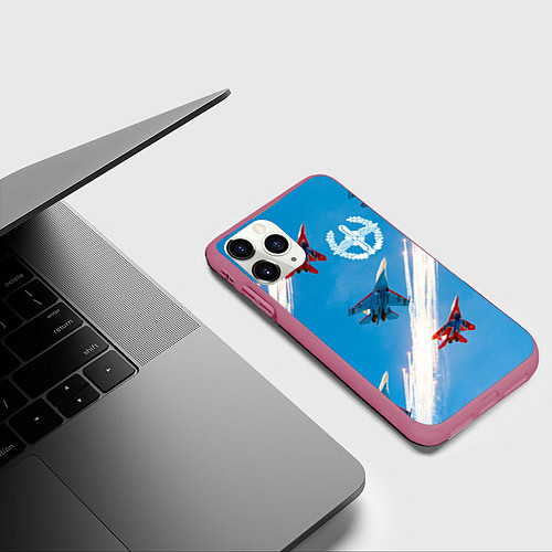 Чехол iPhone 11 Pro матовый Самолеты ВВС / 3D-Малиновый – фото 3