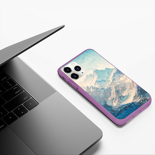 Чехол iPhone 11 Pro матовый Горы / 3D-Фиолетовый – фото 3