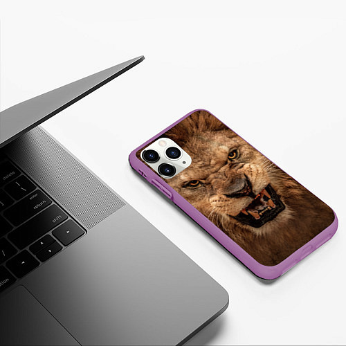 Чехол iPhone 11 Pro матовый Взгляд льва / 3D-Фиолетовый – фото 3