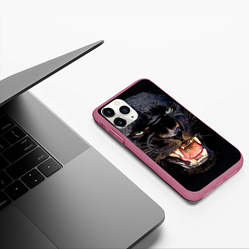 Чехол iPhone 11 Pro матовый Пантера / 3D-Малиновый – фото 3