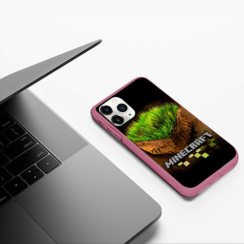 Чехол iPhone 11 Pro матовый Майнкрафт / 3D-Малиновый – фото 3