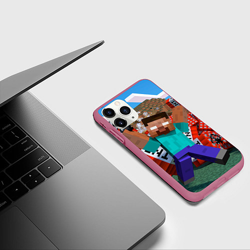 Чехол iPhone 11 Pro матовый Minecraft Man / 3D-Малиновый – фото 3