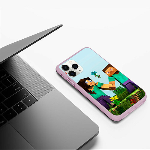 Чехол iPhone 11 Pro матовый Minecraft Stories / 3D-Розовый – фото 3