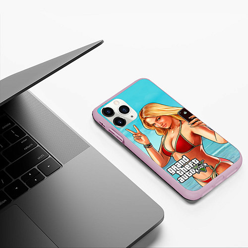 Чехол iPhone 11 Pro матовый GTA 5: Selfie Girl / 3D-Розовый – фото 3