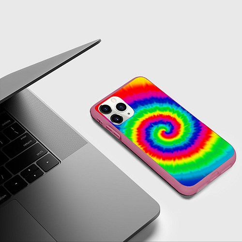Чехол iPhone 11 Pro матовый Tie dye / 3D-Малиновый – фото 3