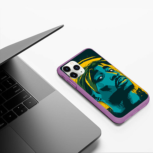Чехол iPhone 11 Pro матовый 2Pac Shakur / 3D-Фиолетовый – фото 3