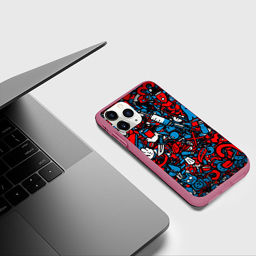 Чехол iPhone 11 Pro матовый Стикербомбинг / 3D-Малиновый – фото 3