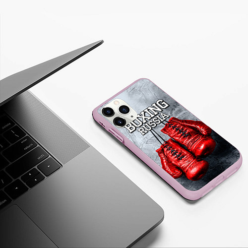 Чехол iPhone 11 Pro матовый Boxing Russia / 3D-Розовый – фото 3
