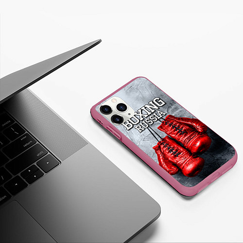 Чехол iPhone 11 Pro матовый Boxing Russia / 3D-Малиновый – фото 3