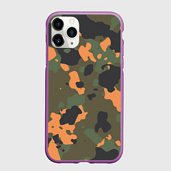 Чехол iPhone 11 Pro матовый Камуфляж: хаки/оранжевый, цвет: 3D-фиолетовый