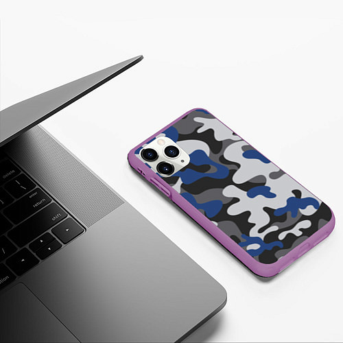 Чехол iPhone 11 Pro матовый Зимний камуфляж / 3D-Фиолетовый – фото 3