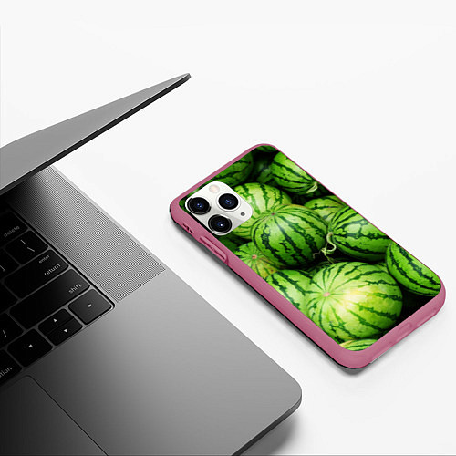 Чехол iPhone 11 Pro матовый Арбузы / 3D-Малиновый – фото 3