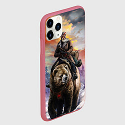 Чехол iPhone 11 Pro матовый Красноармеец на медведе, цвет: 3D-малиновый — фото 2