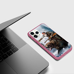 Чехол iPhone 11 Pro матовый Русский воин на медведе, цвет: 3D-малиновый — фото 2