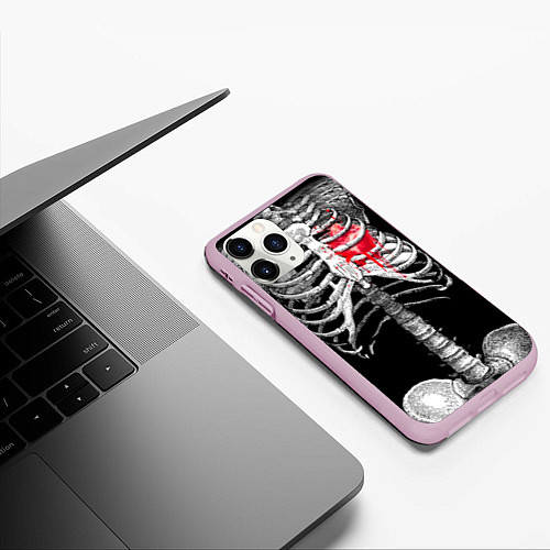 Чехол iPhone 11 Pro матовый Скелет с сердцем / 3D-Розовый – фото 3