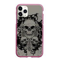 Чехол iPhone 11 Pro матовый Skulls, цвет: 3D-малиновый