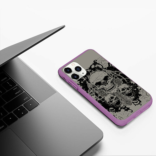 Чехол iPhone 11 Pro матовый Skulls / 3D-Фиолетовый – фото 3