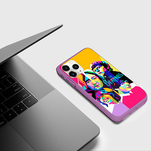 Чехол iPhone 11 Pro матовый The Beatles: Poly-art / 3D-Фиолетовый – фото 3