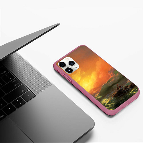 Чехол iPhone 11 Pro матовый Айвазовский - 9 Вал / 3D-Малиновый – фото 3