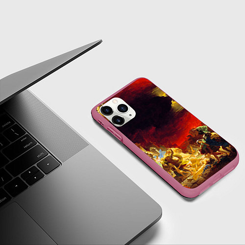 Чехол iPhone 11 Pro матовый Брюллов Последний день Помпеи / 3D-Малиновый – фото 3
