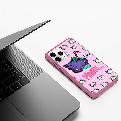 Чехол iPhone 11 Pro матовый Drop Dead: Meow / 3D-Малиновый – фото 3