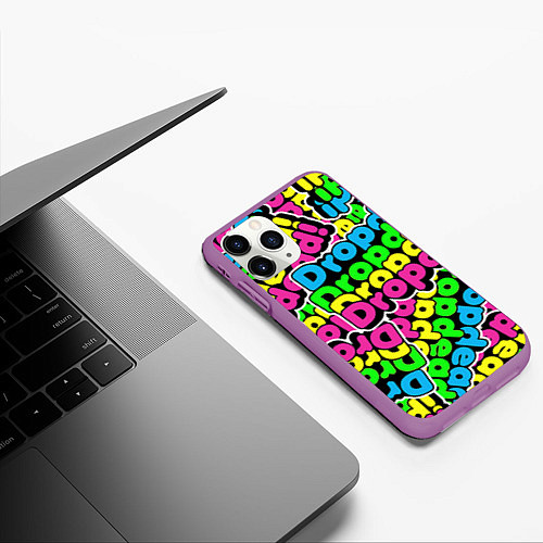 Чехол iPhone 11 Pro матовый Drop Dead: Acid Pattern / 3D-Фиолетовый – фото 3