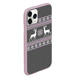 Чехол iPhone 11 Pro матовый Узор с оленями, цвет: 3D-розовый — фото 2