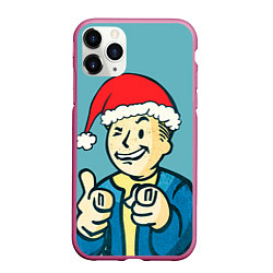 Чехол iPhone 11 Pro матовый Fallout New Year, цвет: 3D-малиновый