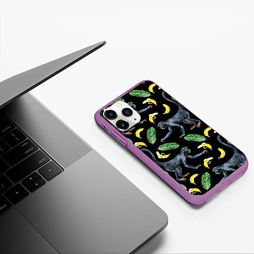 Чехол iPhone 11 Pro матовый Обезьянки и бананы / 3D-Фиолетовый – фото 3