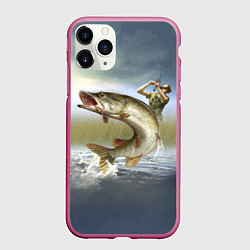 Чехол iPhone 11 Pro матовый Дерзская щука, цвет: 3D-малиновый