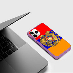 Чехол iPhone 11 Pro матовый Герб и флаг Армении, цвет: 3D-фиолетовый — фото 2