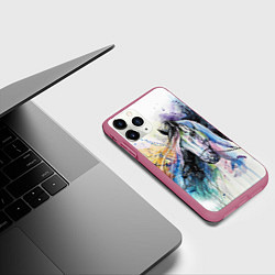 Чехол iPhone 11 Pro матовый Акварельная лошадь, цвет: 3D-малиновый — фото 2