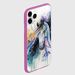 Чехол iPhone 11 Pro матовый Акварельная лошадь, цвет: 3D-фиолетовый — фото 2