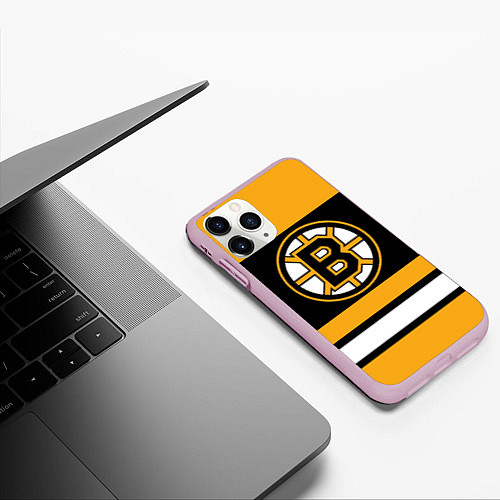 Чехол iPhone 11 Pro матовый Boston Bruins / 3D-Розовый – фото 3