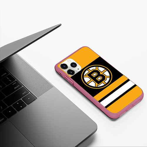 Чехол iPhone 11 Pro матовый Boston Bruins / 3D-Малиновый – фото 3