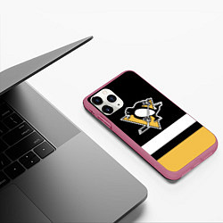 Чехол iPhone 11 Pro матовый Pittsburgh Penguins: Black, цвет: 3D-малиновый — фото 2