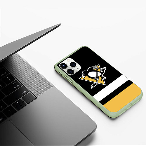 Чехол iPhone 11 Pro матовый Pittsburgh Penguins: Black / 3D-Салатовый – фото 3