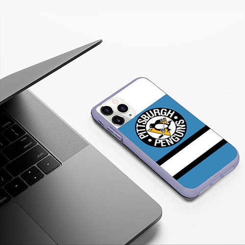 Чехол iPhone 11 Pro матовый Pittsburgh Penguins: White / 3D-Светло-сиреневый – фото 3
