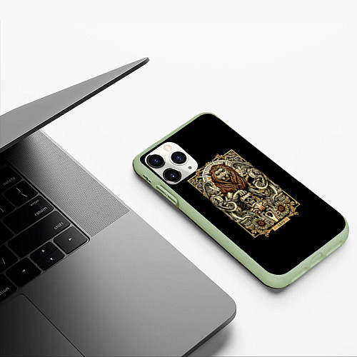 Чехол iPhone 11 Pro матовый Лев / 3D-Салатовый – фото 3