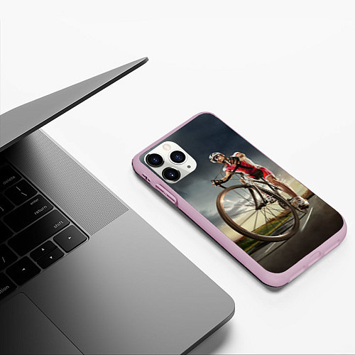 Чехол iPhone 11 Pro матовый Велогонщик / 3D-Розовый – фото 3