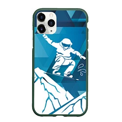 Чехол iPhone 11 Pro матовый Горы и сноубордист, цвет: 3D-темно-зеленый