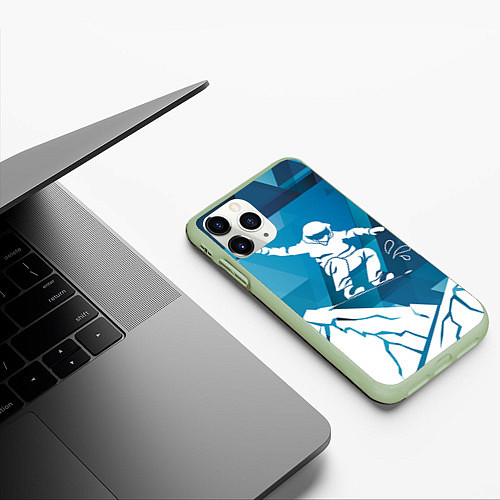 Чехол iPhone 11 Pro матовый Горы и сноубордист / 3D-Салатовый – фото 3