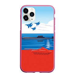Чехол iPhone 11 Pro матовый Россия: Триколор армии, цвет: 3D-малиновый