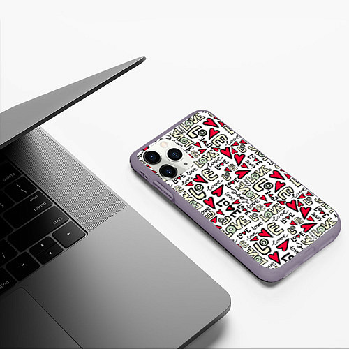 Чехол iPhone 11 Pro матовый Love Words / 3D-Серый – фото 3